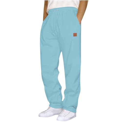 Sweatpants for Men Loose Elastic Waist Straight Leg Trousers Fashion Casual Cargo Jogger Athletic Workout Pants Light Blue