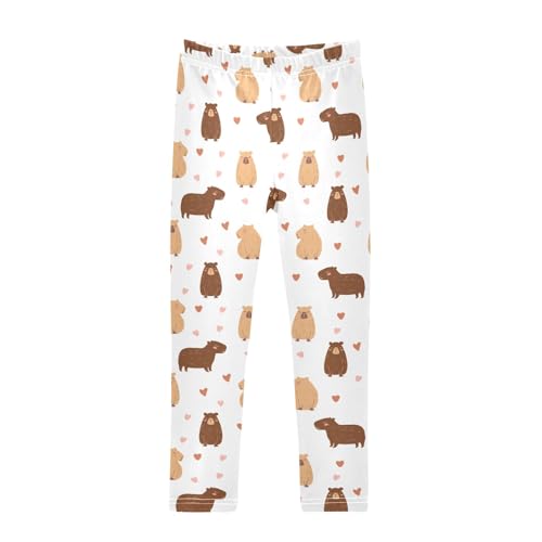 Cute Capybara Drawing Girls Leggings Soft Comfortable Athletic Leggings Dancing Pants for 4-10 Years