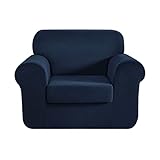 CHUN YI Jacquard Armchair Covers 2-Piece Stretch Polyester Spandex Fabric Chair Slipcover,1 Seater Sofa Protector (Chair, Dark Blue)