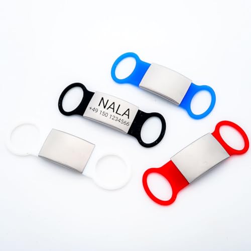 Hundemarke Slider für Halsband – Personalisiert mit Gravur aus Deutschland – Edelstahl & Silikon, leicht & leise – Name & Telefonnummer gratis graviert Schwarz/L