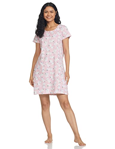 Image of Longies Women's Knee Length Knit Cotton Nighty Regular Nightgown (LGLKNWWV001 Pink010 L)