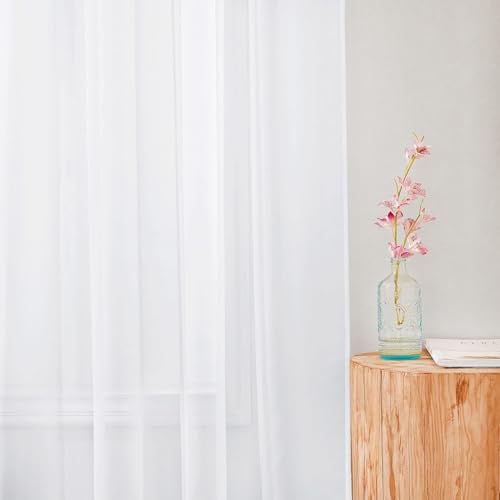 Image of NICETOWN Window Sheer Curtains 84 inches Long, Rod Pocket Soft Voile Sheer Window Treatment Drapes for Living Room /Bedroom, 2 Panels, White, 60 inch Wide