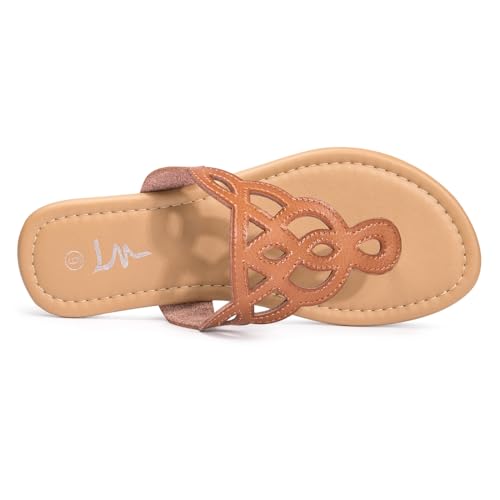 Image of LM Women's Thong Sandals T-Strap Sandals Slip On Flat Sandals Flip Flop Casual Summer Slide Sandals