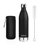Uchrolls Botella de Agua aislada al vacío de Acero Inoxidable, 500ml, diseño de Pared Doble para Mantener Sus Bebidas Caliente y Fría, BPA Gratis, Ideal Botella de Agua Deportiva (Negro)