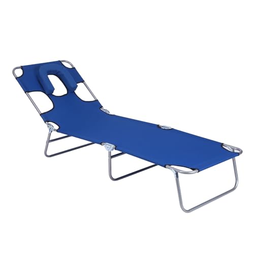 Cama plegable portátil para adultos, marco de hierro, lona al aire libre, cama de masaje de tres pliegues con cómoda correa para el cuello, cama plegable para tomar el sol, carga de 160 kg, para