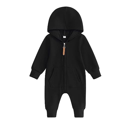 Infant Baby Boy Girl Clothes Solid Hoodie Romper Zip Up Long Sleeve Hooded Jumpsuit Coverall Fall Winter Outfit