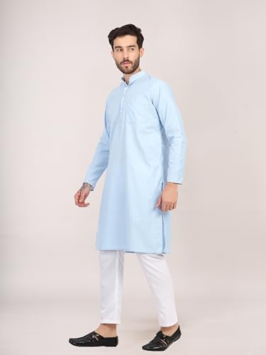 Image of HUZUR Men's Cotton Full Sleeve Long Knee Length Kurta Pajama Comfortable Wear for Festival and Occasion like Holi,Diwali,Eid,Haldi,Mehendi and Wedding