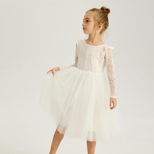 Tutu.kk Toddler Girls Tutu Dress Lace Bow Tie-Back Straight Tulle Long Sleeve Flower Girl Dresses for Party4