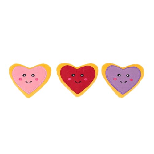 ZippyPaws Miniz Plush Dog Toy Trio with Squeaker, Small Stuffed Chew Toys, 3-Pack, Heart Cookies