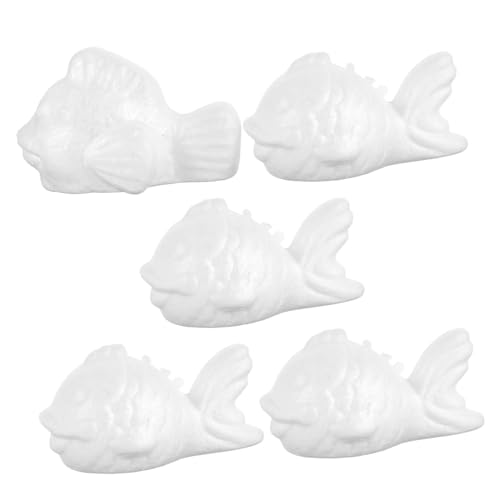 AKOOSY 5 Stück Weiße Schaumstofffische 14cm Leicht für Kreative Bastelarbeiten und Partydeko Geeignet für Selbstgemacht Handwerksprojekte und Kinderkunst