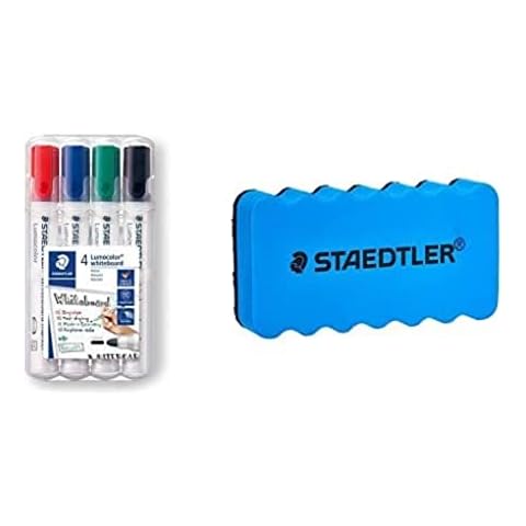 Staedtler 652 BK - Borrador para pizarra + 351 WP4 - Rotuladores para pizarra blanca Lumocolor Cover