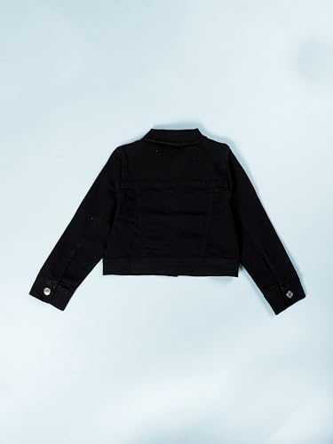 Image of Girls Full Sleeve Solid Crop Denim Jacket