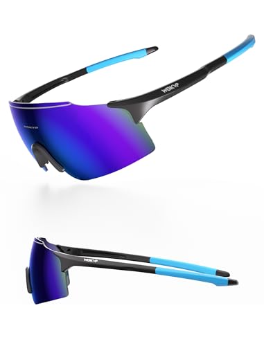 WGKVP Sport Sunglasses Men and Women?UV400 Protection Cycling Glasses For Bike Baseball Golf Hiking Running (Blue Black)