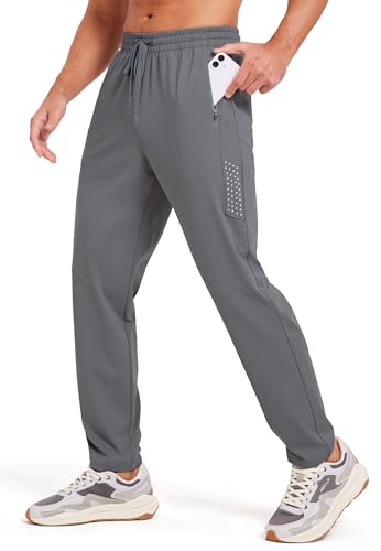VEOBIKE Men's Athletic Joggers Pants Stretch Tapered Casual Track Pants Elastic Waist Workout Jogging Sweatpants Zip Pockets Steel Grey