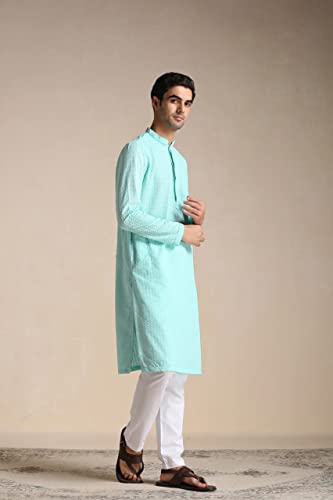 Image of Manyavar Men's Cotton Blend Self-Design Kurta Pyjama Set (2pcs)