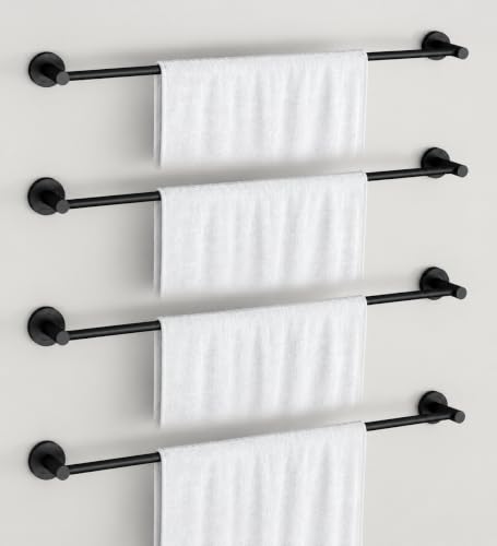 Image of Plantex Stainless Steel Single Towel Rod for Bathroom /Towel Holder /Bathroom Hangers for Clothes /Bathroom Accessories - Pack of 4 (24 Inch, Black)