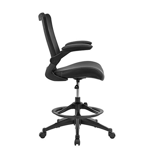Office Factor Mesh Back Faux Leather Seat 300 Lbs Weight Capacity Mid-Back Drafting Adjustable Foot Ring And Flip-Up Arms (Black Drafting Chair) #TOP4