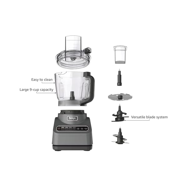  Ninja-Food-Processor-Professional-Plus-1000-Peak-Watts-4-Functions-for-Chopping-Slicing-Purees-Dough-with-9-Cup-Processor-Bowl-3-Blades-Food-Chute-Pusher-Silver-BN601