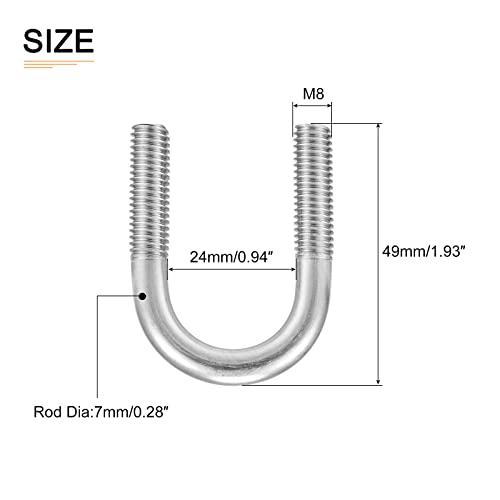 Image of DTGN 1 inchx1.93 inch(DXL) Round U-Bolts - 5Pack - Good for Construction Industry - 304 Stainless Steel Round Bend U Bolt - Silver