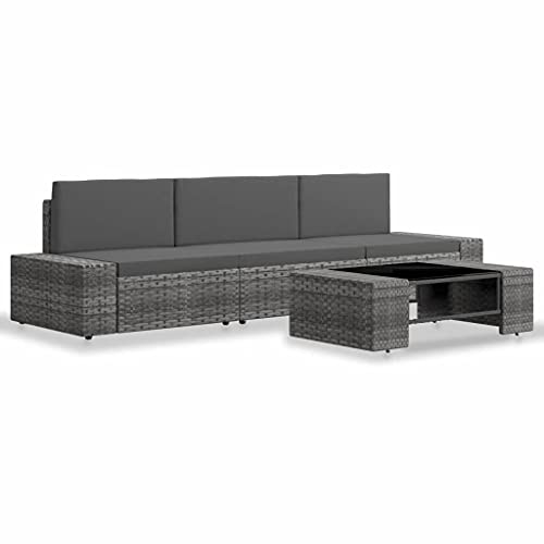 RONGQI 4-TLG. Garten-Lounge-Set, Gartenlounge, Balkon Möbel, Terrassenmöbel, Lounge Gartenmöbel Set, Loungemöbel Terrasse, Balkon Lounge, Poly Rattan Grau – Bild 3