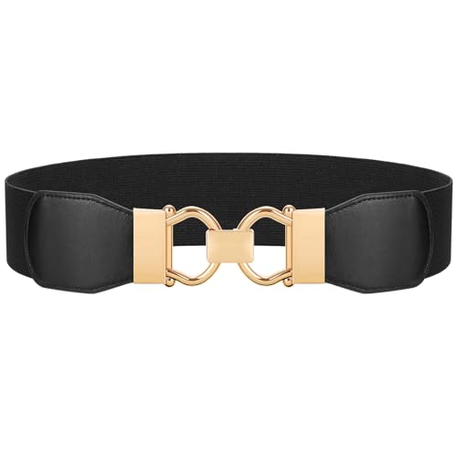JASGOOD Wide Stretchy Elastic Waist Belt for Women - Fashion Belt With Gold Buckle for Dresses