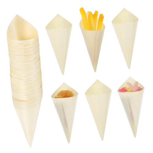 FOMIYES Rustic Wooden Food Cones 100 Pcs Disposable Ice Holders for Home Party