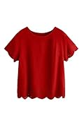 SheIn Women's Casual Round Neck Summer Short Sleeve Scallop T-Shirt Top Blouse Bright Red X-Large