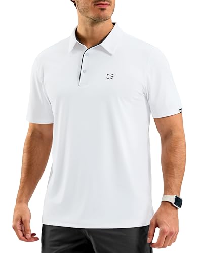 G Gradual Mens Golf Shirt Dry Fit Short Sleeve Polos Moisture Wicking Performance Polo Shirts for Men Athletic Tennis Casual(White L)