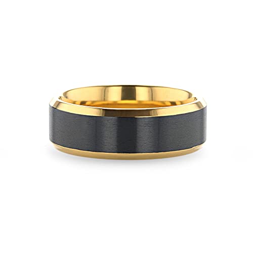 Thorsten Beaumont | Titanium Rings for Men | Lightweight Titanium | Comfort Fit | Gold Plated Titanium Polished Beveled Ring with Brushed Black Center - 8 mm2