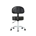Swivel Rolling Stool Round Chair,Thick Sturdy Padding,Adjustable Stool with Wheels for Doctor,Medical,Massage Salon,Office,Shop(Black) (with Back, Black)