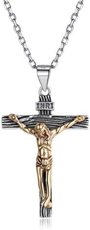 925 Sterling Silver Catholic Jesus Christ on INRI Cross Crucifix Necklace Gold & Silver Two Tone Pendant Necklace for Women Men, Chain 18''