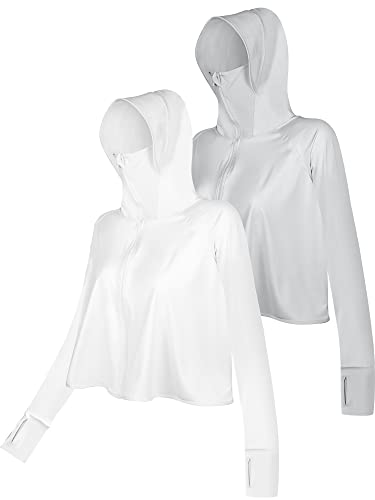 Hercicy 2 Pcs Women's Sun Protection Jacket Hoodie with Mask UV Lightweight Full Zipper Long Sleeve Clothing Shirt Outdoor