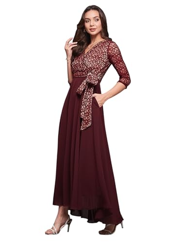 Image of Miss Chase Women's Round Neck Cap Sleeves Lace Knee -Long Skater Dress