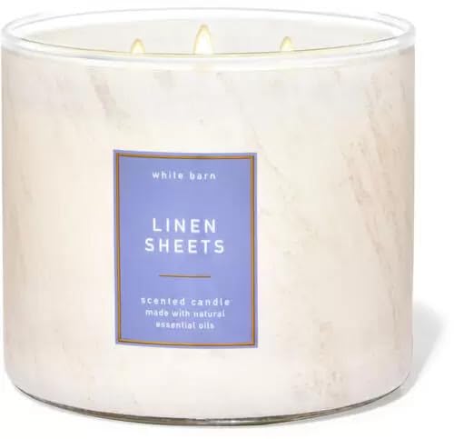 Bath & Body Works, White Barn 3-Wick Candle w/Essential Oils - 14.5 oz - 2022 Spring Scents! (Linen Sheets)