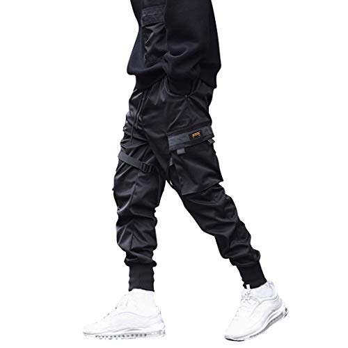 Litthing Hombres Pantalones de Carga,Pantalón Cargo Casuales,Pantalones de Combate Holgados, Pantalone de Trabajo,Pants Sueltos Ocasionales, Pantalones Deportivos Jogging Ropa Deportiva (Negro, XXL)