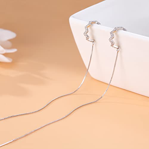 Boucles d'oreilles pendantes pompon en argent avec chaine threader et cuff
