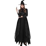 AmyGline Halloween Kostüm Damen Halloween Magic Hexe Kleid mit Hut Cosplay Kostüm Party Langes Kleid Trachten Kleid Dirndl