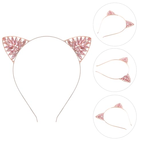 minkissy Cat Ear Headband Rhinestone Cat Ears Hairband Cat Hair Hoop Metal Crystal Pearl Cat Ears Headband Animal Hair Accessories for Women Girls (Rose Gold) - Image 4