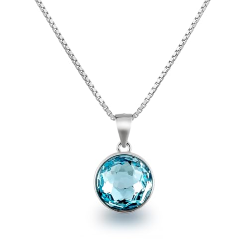 Schöner-SD Anhänger Kristall rund Halskette 925 Silber Aquamarin blau