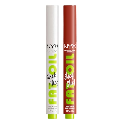 NYX Professional Makeup Lip Balm, A Hint of Colour, Infused with Oils for Long Lasting Hydration, Lightweight & Vegan Formula: Fat Oil Slick Click, Main Character & Link In My Bio Bundle