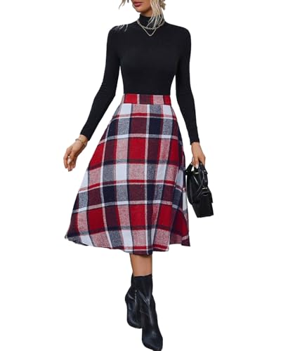 Plaid Skirts for Women High Waist Wool Skirts A-Line Tartan Midi Skirts2