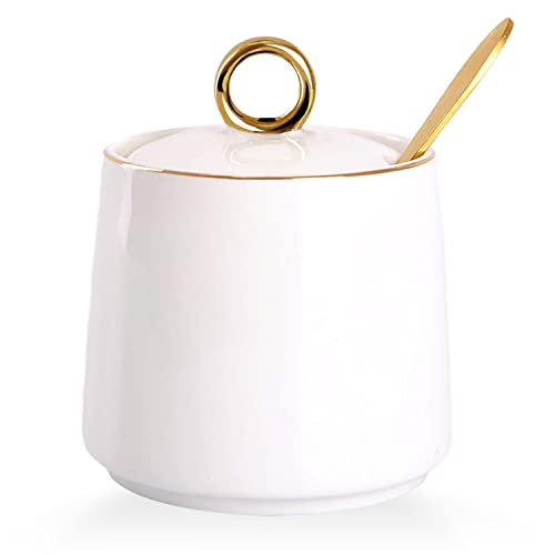 WHJY white ceramic sugar bowl with gold accents