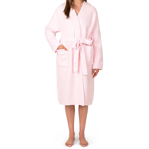 Image of PAVILIA Premium Plush Robe for Women, Soft Cozy Fuzzy Bathrobe with Pockets, Warm Mid-Length Lounge Robe with Tie Belt
