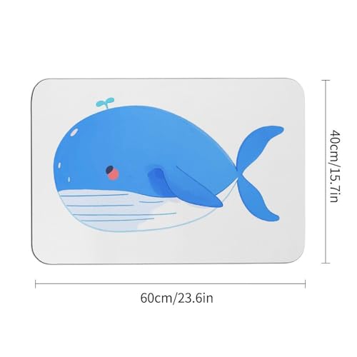 Tapis absorbant baleine bleue et cœur antidérapant de 60x40 cm