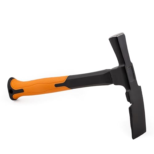 Mivos Maurerhammer 600 g Kopfgewicht 2K Fiberglasstiel - Berliner Form - Stahl und Fiberglas Hammer - Vibrationsdämpfung Gummigriff - Stahlhammer für Beton Ziegel - DIN 5108