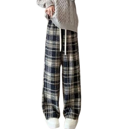 Womens Casual Plaid Baggy Pants High Waisted Drawstring Goth Grunge Pants Y2K Clothes Alt Emo Streetwear