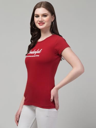Image of Cotton Regular Fit Printed Half Sleeves T-Shirt for Women (Wonderful)