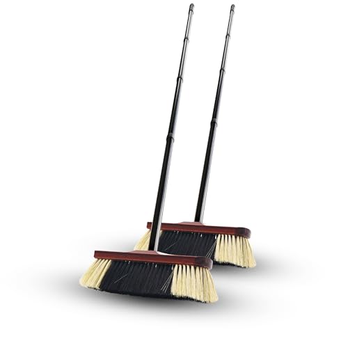 Novaliv 2 escobas de habitación con mango estable, mezcla de cerdas suaves, 4 piezas, mango variado natural, para laminado y parqué, cerdas naturales