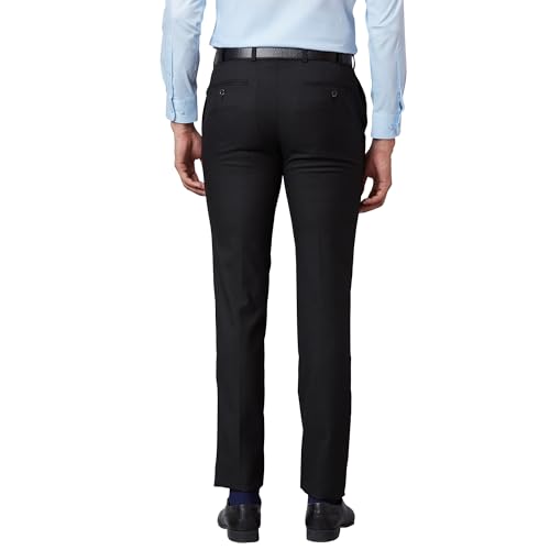 Image of Raymond Men Slim Fit Structure Pattern Poly Viscose Lycra Blend Flat Front Formal Trouser