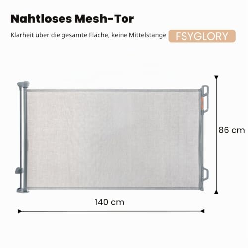 FSYGloryGlides Ausziehbares Sicherheitsgitter für Kinder und Haustiere, 140 cm Breite, 86 cm Höhe, Einfach zu bedienen, Haustierzaun für Treppen, Türen, Flure, Innen- & Außenbereiche